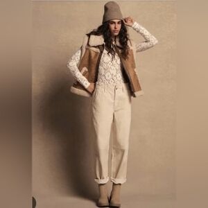 NWOT AE Corduroy Paper Bag  Barrel Pant Womens Size 00 REGULAR Cream/Ivory